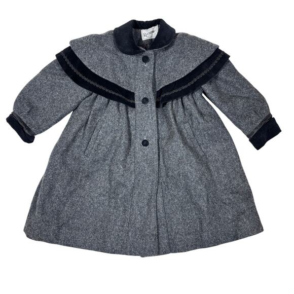 Rothschild Child's Wool Coat Sailor Collar Black Velvet Bow Girl Size 4 Rare Vtg - Picture 1 of 13